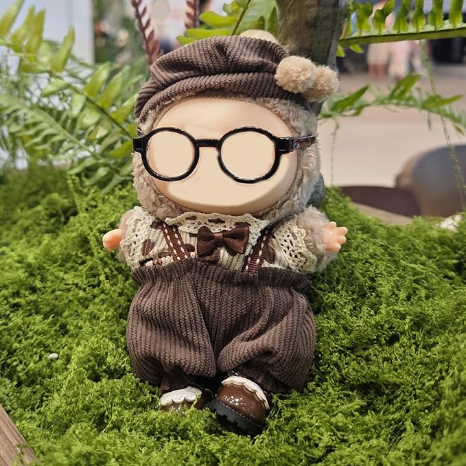 17cm Doll Clothes Set, Cute Boy Outfits and Glasses, 6 PCS Cute Hat & Overalls Set Stylish Outfits Exquisite Accessories