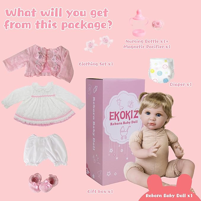 Realistic Baby Doll 22-Inch Newborn Baby Doll Soft Cloth Body Lifelike Reborn Baby Dolls Cute Girls with Clothes and Toy Accessories Set for Kids 3+