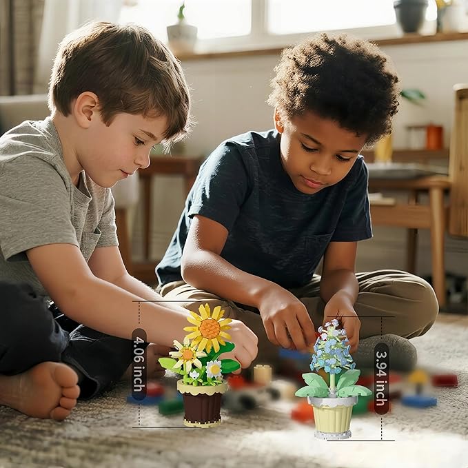 Party Favors for Kids, Tiny Plants Mini Flowers Building Blocks Set for Classroom Prize, Flowers Building Toy, Birthday Gifts for Boys Girls (turnsole+Hyacinth)