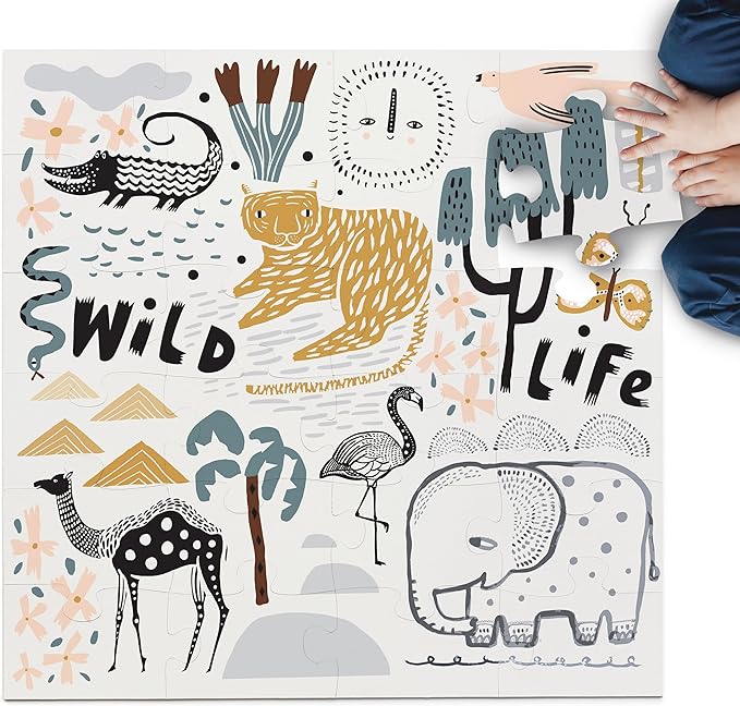 Wee Gallery Floor Puzzle, 24-Piece Jumbo Jigsaw Puzzles for Toddlers, Early Learning Activity, Cognitive and Fine Motor Skills Development, Learning Toys for Toddlers, Wild Life