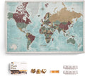 Canvas World Map with Cork Pin Board - English Lettering - Decorative Wall Decoration for All Rooms - Canvas Pictures with World Map Motif (120x80 cm, Pattern 11)