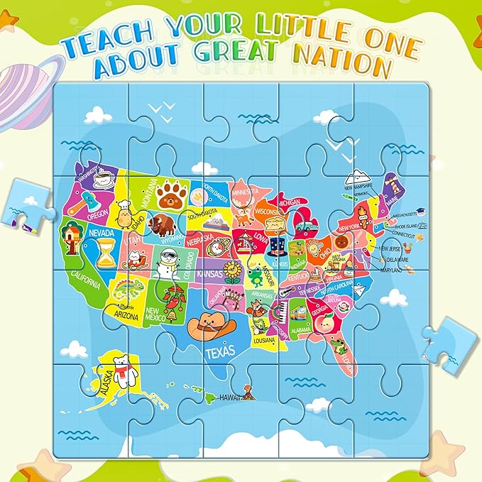 Magnetic Puzzles for Toddlers 3-5, 3 Pack Travel Puzzles for Kids Ages 3-6 with 60 Magnetic Pieces, Dinosaur, Solar System & Map Puzzles, Road Trip Activities Toys & Birthday Gifts for Boys Girls