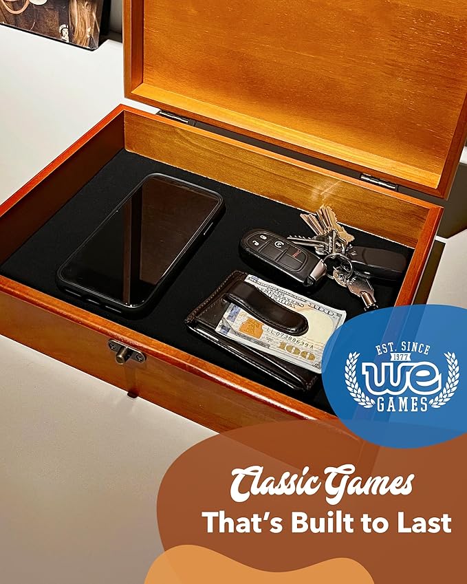 WE Games Old World Wooden Box with Brass Latch – Vintage-Style Wooden Keepsake Box for Jewelry & Trinket Storage, Light Cherrywood Finish