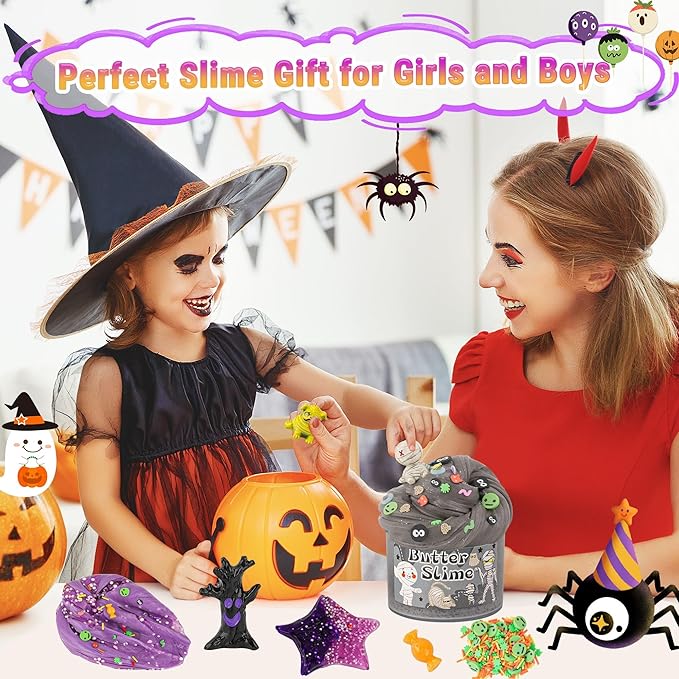 LAWOHO 6 Packs Halloween Slime Kit - Cloud, Butter & Clear Slime, Slime for Kids with Spooky Slimes Add-ins, Slime Kit for Boys & Girls Birthday Halloween Party Favors Christmas Easter Gifts