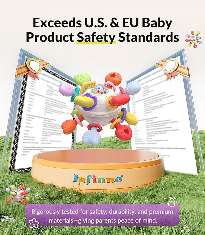 Baby Teething & Rattle Montessori Toys – Safe, Multi-Functional BPA-Free Silicone Sensory Learning Teether Toys for Infant 0-12 Months–Teething Relief & Fun Play – Perfect Baby Gift for Boys & Girls