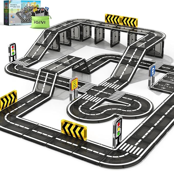 Magnetic Tiles Road Toddler Toys, Magnet Building Blocks for Kids Ages 3-5 4-8, STEM Learning Construction Toys Games, Ideal Gifts for 3+ Year Old Boys Girls