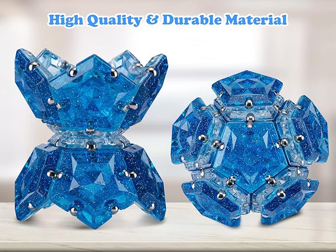Magnetic Fidget Sphere Magnets Balls - Crystal Diamond Blue Holographic Glitter - Magnet Fidgets Toy - 12 Piece Set - Creativity Beyond Imagination, Inspirational, Recreational, Desk Toys for Adults