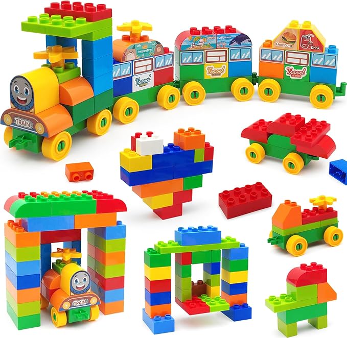 150 Pcs Classic Building Blocks Set for Toddlers 3-6, Large Building Bricks Train Educational Toy STEM Toys Compatible with Major Brands Gift for Kids