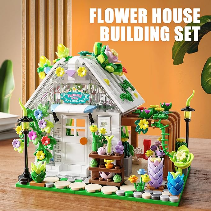 TGL Flower House Building Set with Lights,Garden House Building Toy Kits Compatible with Trend,Creative Greenhouse Playset,Christmas Birthday Gift for Adults or Girls 8-12 Years(719PCS)