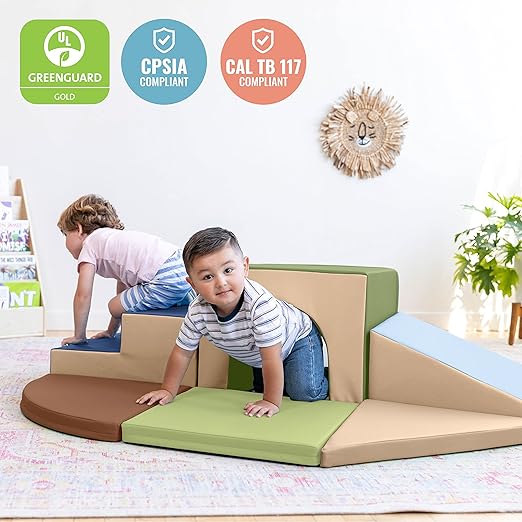 ECR4Kids SoftZone Lincoln Tunnel Climber, Toddler Playset, Earthtone