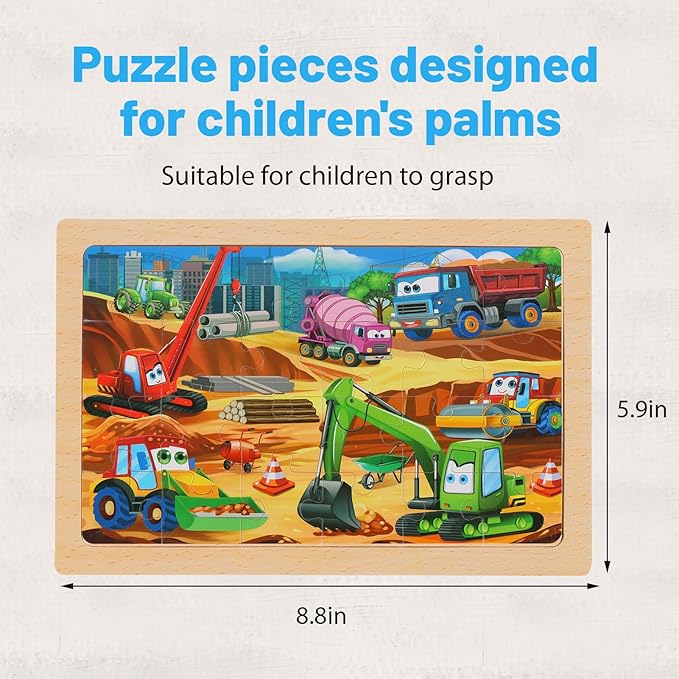 Wooden Puzzles for Kids Ages 4-6, 24 Piece Vehicle Car Construction Jigsaw Puzzles 4 Packs, Preschool Toddlers Learning Activity Puzzles Toys for Boys Girls 3 4 5 6 Years Old