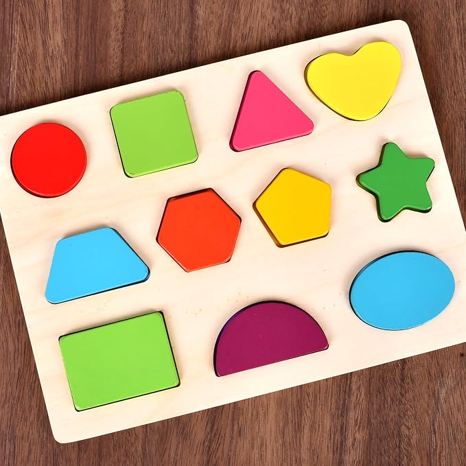 Shape Puzzle Wooden Puzzle for Toddlers 3 4 5 Year Old Puzzles Learning Toys, Shape Block Floor Puzzles Toy Kids Ages, Preschool Educational Board Game for Boys and Girls Gifts Toddler