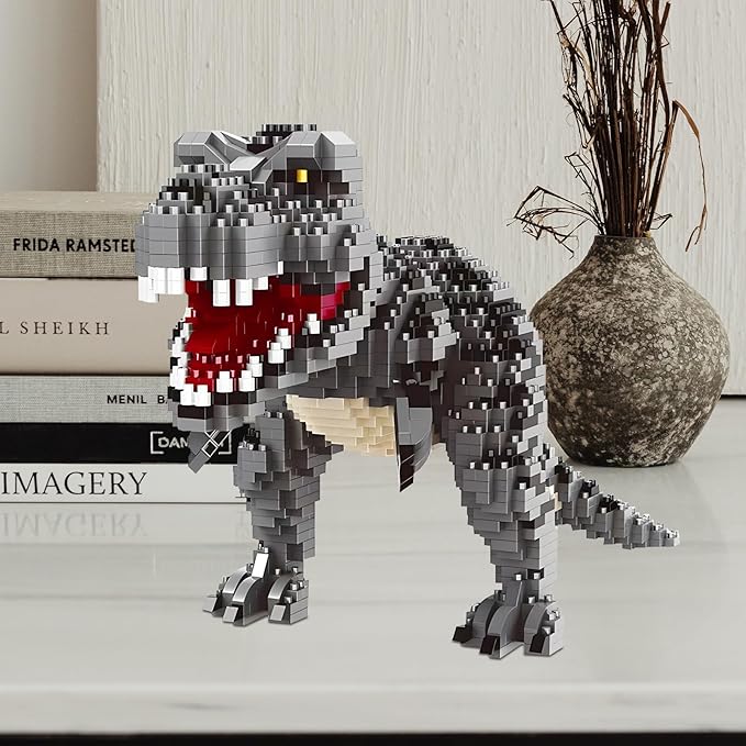 Dinosaur Tyrannosaurus Rex Model Decor Micro Mini Blocks Velociraptor Building Blocks Toy Birthday for Age 6+ Children Adults Teens 1530 Pieces