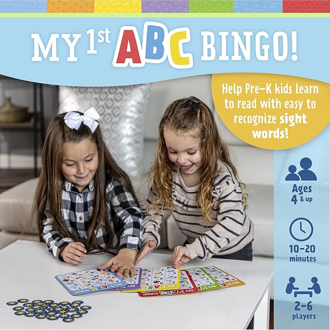 My First ABC Bingo Game for Alphabet Learning, Letter and Sight Word Recognition, Age 4 + Years, 2-6 Players