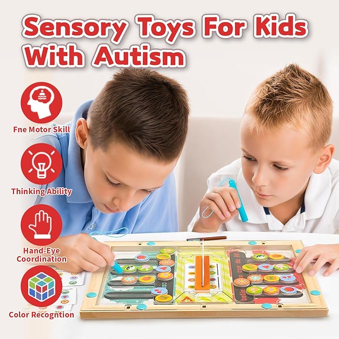 Busy Board,Kids Montessori Wooden Magnetic Toys: 3 4 5 6 Year Old Birthday Gifts for Boys Girls Preschool Educational Learning Activities Toy Sensory Autistic Puzzle Battle Game for Toddlers