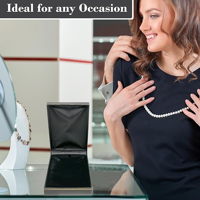 Novel Box Black Jewelry Box for Necklace 4.4x6.25x1.4 Inch - Faux Leatherette Jewelry Display Gift Boxes - Soft Velvet Interior Necklace/Pendant Storage Cases for Proposal Engagement Wedding Birthday