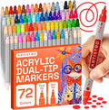 ARTISTRO 72 Acrylic Paint Markers for Rock, Fabric, Wood, Glass, Craft, Decoration - Dual-Tip Paint Pens - Stocking Stuffers, Christmas Gift Idea for Teens, Grandkids, Kids - Art Supplies