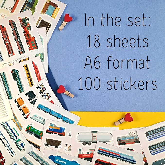 BulbaCraft 100 Pcs Train Stickers & Decals - Train Party Favors - Gifts for Women & Men