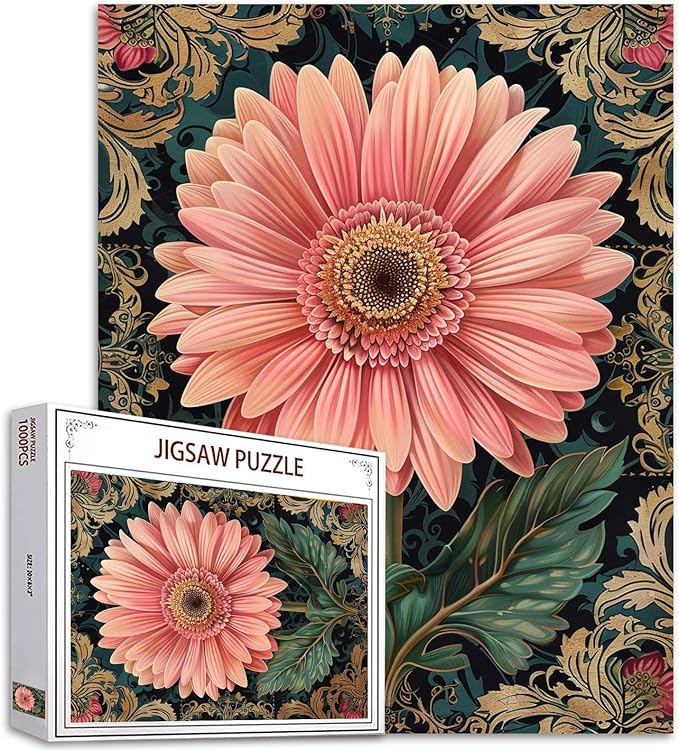 Pink Gerber Flower Jigsaw Puzzles for Adults 1000 Pieces, Multi-Petal Jigsaw Puzzle 20 x 27 Inch Colorful DIY Puzzles for Home Decoration, Family Puzzle Perfect for Game Nights 27" x 20"