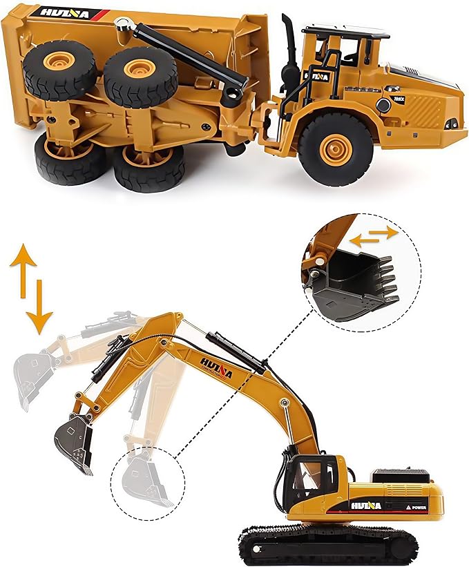 Gemini&Genius 2Pcs Construction Vehicle Toys Dump Truck and Excavator Set Heavy Metal 1/50 Scale Digger and Dumper Diecast Engineering Vehicle Toys for Kids and Decoration House