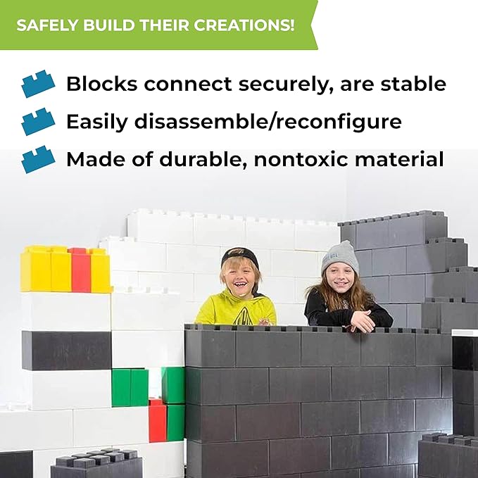 EverBlock 12” x 6” Full Size Plastic Modular Bulk Pack | 18 Piece Pack | Giant Building Blocks | Easy to Connect & Reuse | Indoor & Outdoor Use | Build Displays & Structures | White