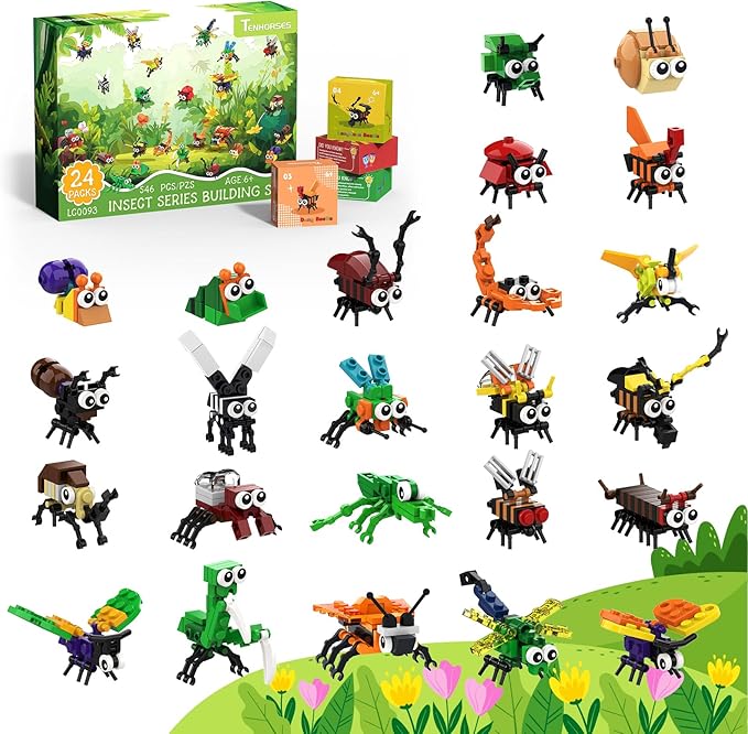 Party Favors for Kids 24 Pack Insect Building Sets, Bulk Educational Bug Blocks Toy for Valentines Day Classroom Prizes, Goodie Bags, Easter,Christmas, Birthday Party Gifts for Boys and Girls