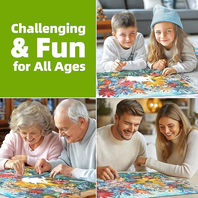 Puzzles for Adults 1000 Pieces Colorful Flower Jigsaw Puzzles 1000 Pieces Challenging Art Paper Puzzle Impossible Difficult Plant Puzzle for Adults