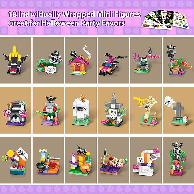 Halloween Building Set for Kids – 6-in-1 Haunted House, Spooky Witch Workshop & Haunted Graveyard with Glow Tattoos, Trick-or-Treat Toys, Pretend Play, Party Favors & Home Decor for Girls & Boys 6+