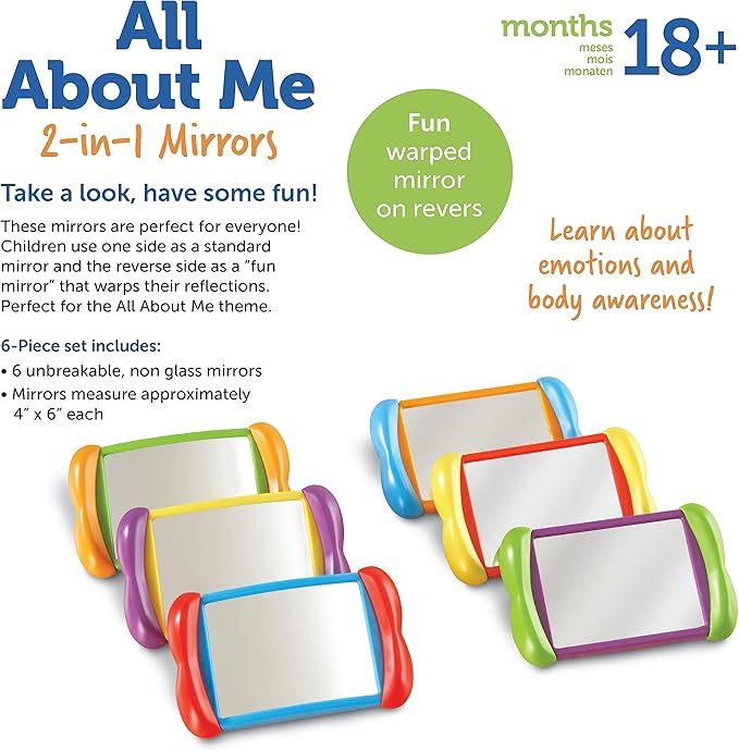 Learning Resources All About Me 2 in 1 Mirrors - 6 Pieces, Ages 18+ Months, Toddler Social Emotional Learning Toys, Mirror for Kids