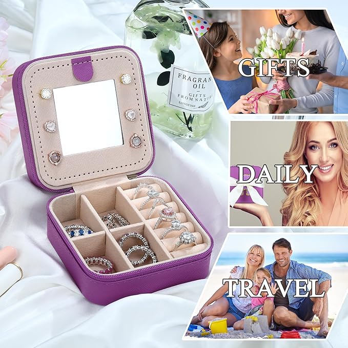 Parima Women's Fashion Jewelry Case Organizer | Small Purple Jewelry Box - Letter A