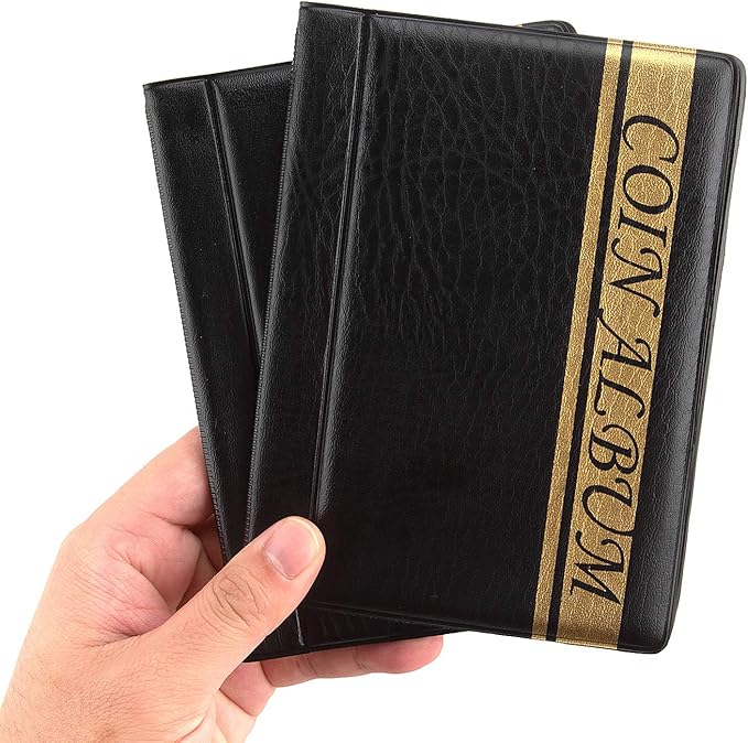 2 Pack of 120 Pockets Coin Album, 4.4 x 6.1 Handy Souvenir Penny Book, Coins Collection Holder for Pennies Collecting Passport, Hobby Coin Collector, Money Specie Display Storage Case (Black)