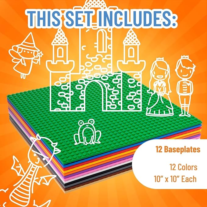 Strictly Briks Stackable Baseplates for Building Bricks - Compatible with Lego and All Major Brands - 10 x 10 in, Blue, 12 Pack