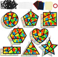 32 Sets Back to School Geometric Recognition Suncatchers Craft DIY Window Stained Glass Effect Star Paper Crafts Home School Classroom Decor Kid Birthday Gift Creative Art Project Activity Game
