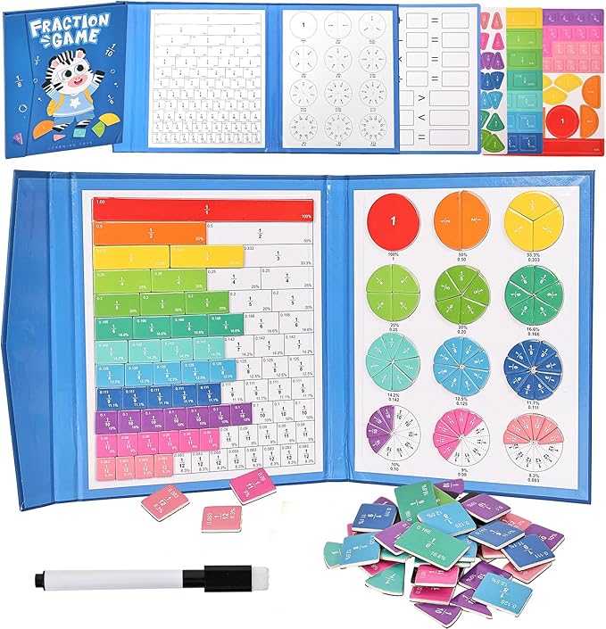 Magnetic Fraction Educational Puzzle,Magnetic Fraction Tiles & Fraction Circles,Montessori Fraction Manipulatives Learning Games for Kids,Fraction Manipulatives for Elementary School