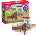 Schleich Horse Club - 25PC Hannah and Cayenne Horse Toy Stall Playset with Accessories - Customizable Stable Name Tag - Realistic, Posable Rider and Pony Toys for Girls and Boys - Kids Ages 5+ - 42710