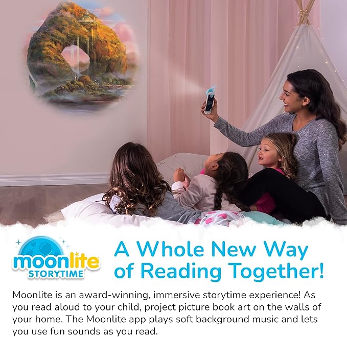 Moonlite Storytime Mini Projector with 10 Princesses Stories, A Magical Way to Read Together, Digital Storybooks, Fun Sound Effects, Learning Gifts for Kids Ages 1 and Up