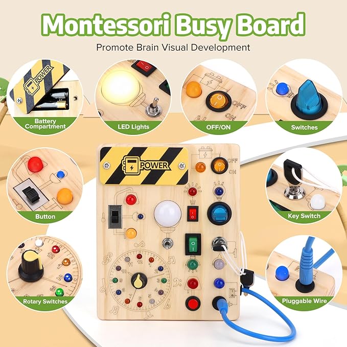 Toddler Toys Clock Busy Board with Led Light, Preschool Learning Activities Sensory Toys for Toddlers,Montessoti Toys for 1 2 3 Year Old
