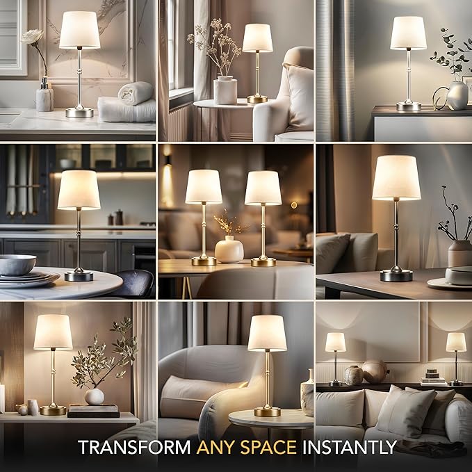Wireless Table Lamp - Rechargeable LED Desk Lamp with Dimmer, 3 Brightness Levels, Swedish Design for Home, LED Light Bulb Included, for Office, Kitchen or Bedroom (Silver)
