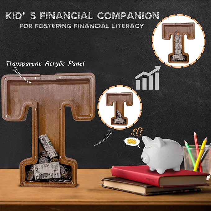 Wooden Letter Piggy Bank for Kids Larger Letter Piggy Bank for Boys and Girls Personalized Piggy Bank Initial Coin Bank Wood Kids Money Bank for Birthday and Festival