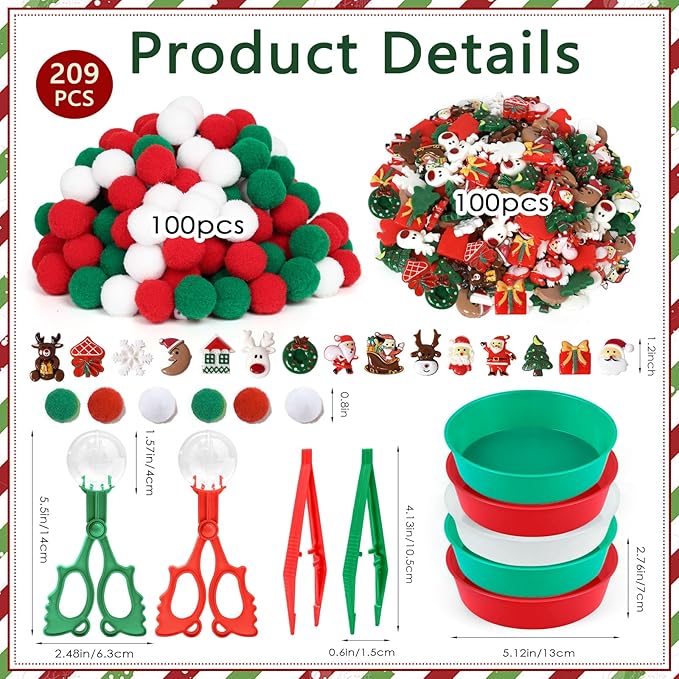 209 Pcs Christmas Sensory Bin Items Christmas Resin Counting Sorting Sensory Bin Filler Fine Motor Santa Claus Reindeer Snowflake Gjft Box Wreath Counts for Xmas Counting Decor
