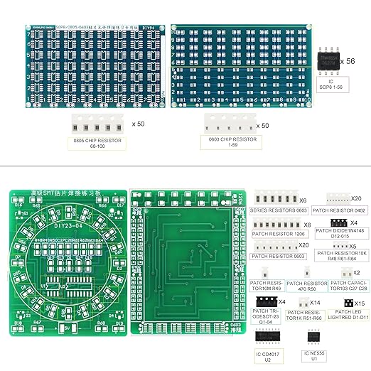 5in1 DIY Soldering Practice Kit Large USA Flag, SOP8 Chip Practice Board, CD4017 Green, 0603 Red & 0606 Blue SMD/SMT Kits for Beginners & Soldering Skill Mastery Let You Master Welding Skills