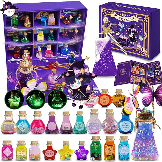 KIDDYCOLOR Magic Potion Kit for Kids - 22 Mixed Fairy Potion Bottles, Art Craft & Decoration Toys for Girls Ages 6 7 8 9 10 12+ Year Magical Workshop Kit for Boys Girls Birthday Party Gift, Christmas