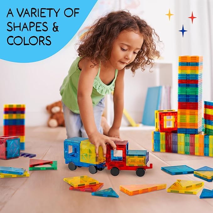 Magnetic Tiles 240 PCS+ Bonus Zippered CASE, Magnetic Tiles for Kids Toy for 3 4 5 6 7 8 Year Old Boys & Girls, Great Gift for Kids Aged 3-8, XL Set