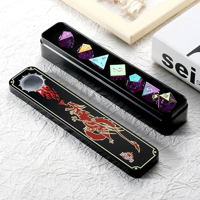Iridescent Plating Purple Sharp D&D Dice, DNDND Handmade DND Resin Sharp Edge D&D Die with Gift Case for Dungeons and Dragon Tabletop Games (Iridescent Plating Purple)