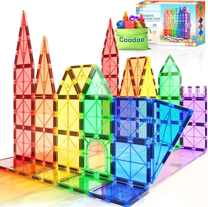 Magnetic Tiles Kids Toys STEM Magnet Toy for Toddler Magnetic Blocks Building Preschool Learning Sensory Montessori Toys for 3+ Year Old Boys and Girls, Safe Creativity Toddler Kids Toy 40PCS