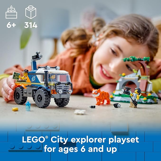 LEGO City Jungle Explorer Off-Road Truck, Jungle Toy Building Set for Kids Aged 6 and Up, Fun Birthday Gift Idea, Off-Road Toy Truck Vehicle, 3 Adventurer Minifigures, Tiger Figure and Car Toy, 60426