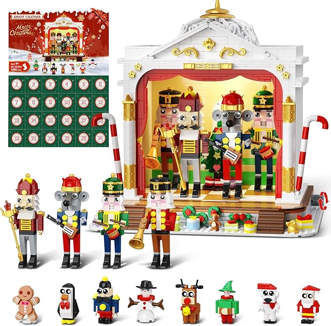 HOGOKIDS Advent Calendar 2025 Nutcracker Theater Building Set with Light, 24 Day Christmas Countdown Calendar 3.6 Mini Building Block Toy with 4 Nutcracker & 8 Minifigures, Gift for Adult Girl Boy 10+