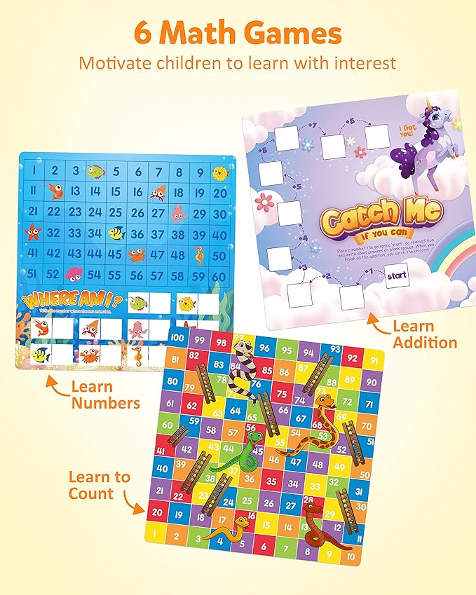 Coogam Wooden Math Hundred Board 1-100 Numbers Learning Educational Toys Colorful Montessori Counting Board Game for Preschool 3 4 5 Year Old Boys Girls