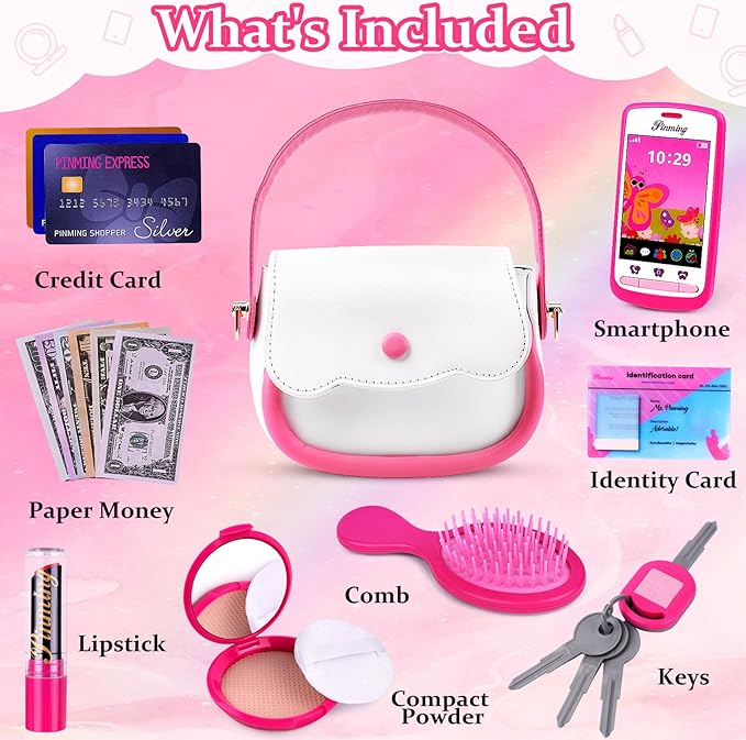 GJZZ Play Purse for Little Girls Toys - Toddler Purse Set Pretend Play Makeup Toys for 3 4 5 6 7 Year Old Girls, Kids Toy Purse Birthday Gifts for Ages 3-5 4-5 6-8 Years Old