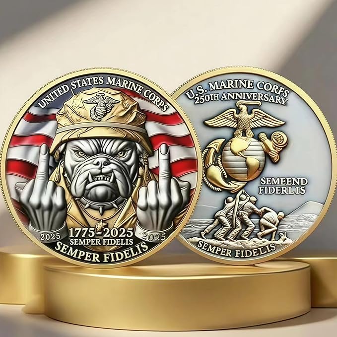250th Anniversary Marine Corps Challenge Coin – 250 Year Military Commemorative Coin, Gifts for Veterans, Army Navy USMC Collector Coins